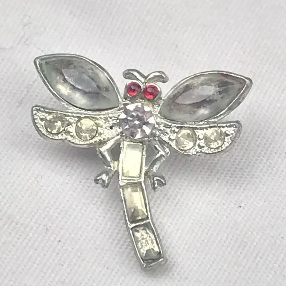 Dragonfly Pin Brooch Red Eyes Jeweled Vintage